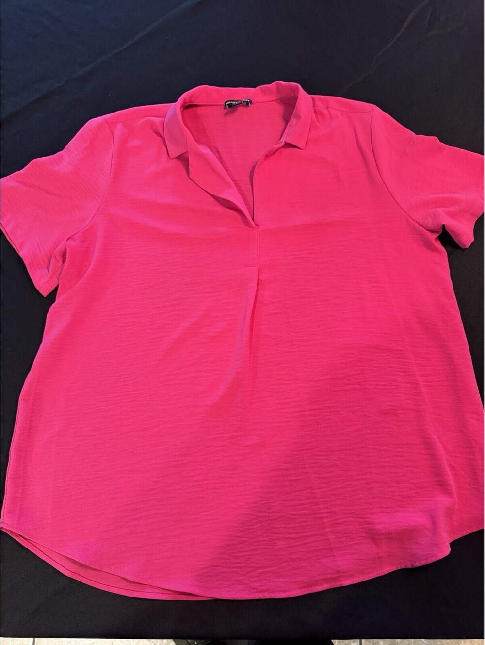 Hilary Radley Womens XL Hot Pink Blouse Short Sleeve Collared V Neck Top